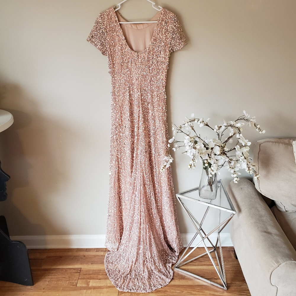 Adrianna Papell Blush Sequin Formal Evening Dress
